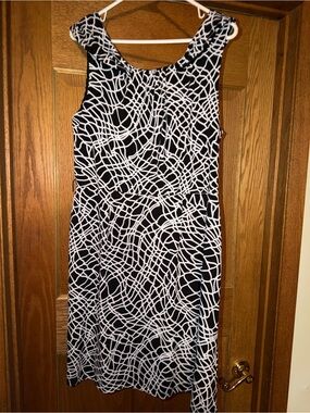 Womens black white dress geometric Sleeveless Sheath Dress 14